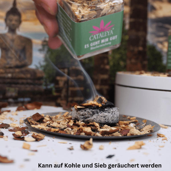 Es geht mir gut, Räuchermischung, Räuchern, Ruhe, Bodenhaftung, Verwurzelung, Stärkt, Vertrauen, Kalmus, Engelwurz, Kakaoschale, Kakao, Sandelholz, Sandelholz weiß, Opoponax, Zirbe, Zirbenprodukte, Tonkabohne, Weihrauch, Oman,