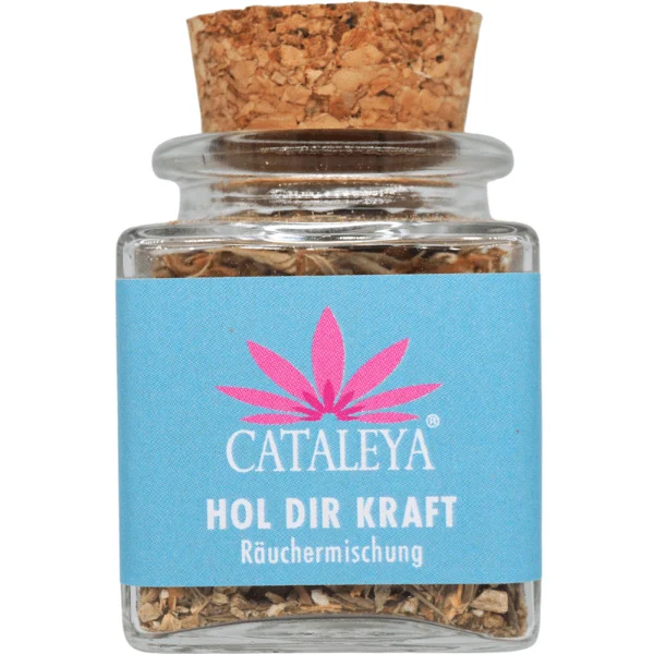 CATALEYA Hol-dir-Kraft-Räuchermischung im Glas vor weißem Hintergrund.