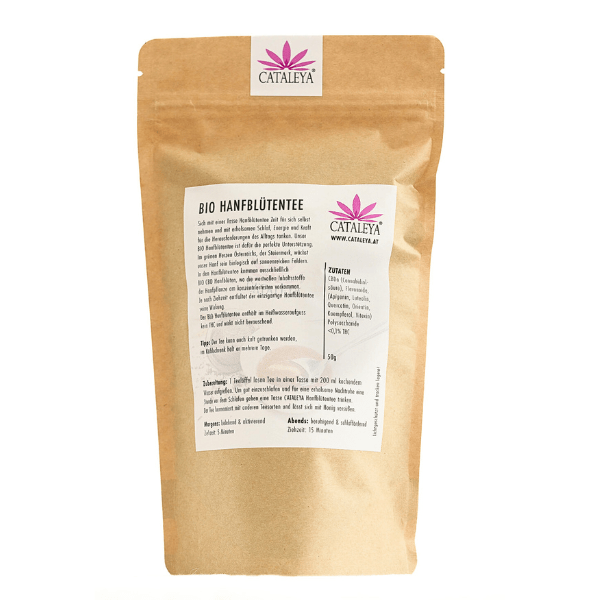 Hanfblüten Tee, Schlafen, Ruhe, Schlafprobleme, Österreich, Nutzhanf, CBD, Teemischung, Grüner Tee, Kräuter