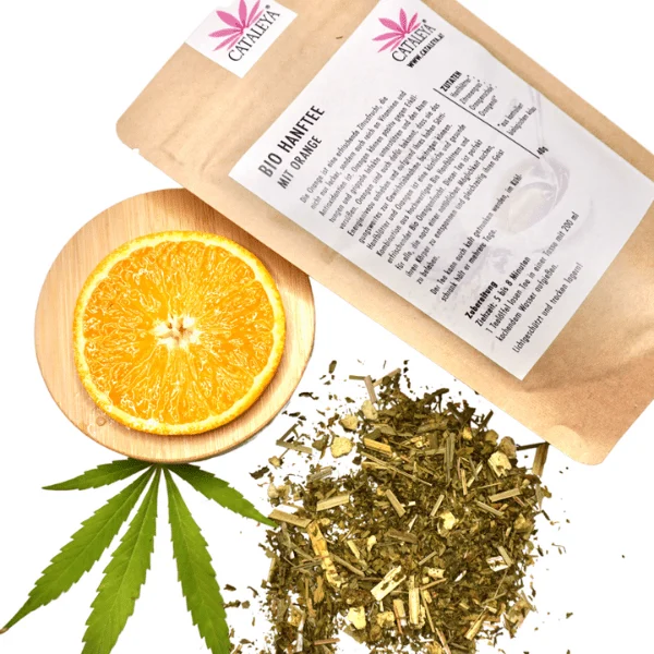 Orangen, Tee, Teemischung, Kräuter, Hanf, Hanfprodukte, Hanftee, Hanfteemischung, Orange, Orangentee, Nutzhanf, Speisehanf, Hanfteemischung, lose, Vitamin C, Antioxidant, Honig, Zimt, CBD, CBDA, CBC,