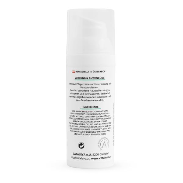 Abszesse, Aloe Vera, antiseptisch, beruhigt, biologisch, Bioqualität, Boswellia-Säure, Cannabidiol, CATALEYA, Cbd, CBD ÖL, Ekzeme, entzündungshemmend, Entzündungslindernd, Fette, Flavonoide, Gereizt, GESICHT, Gesichtscreme, Hanfpflanze, Hanfsamenöl, Haut, Hautbild, Hautirritation, Hautproblem, Hanfkosmetik, Hautverträglichkeit, Herpes, Hochwertig, Inhaltsstoffe, intensiv, Isolate, Körper, Körpercreme, Kosmetik, Kosmetiklinie, Kühlend, Nachhaltigkeit, Narbenbildung, Hanf, Neurodermitis, Nutzhanf, Öl, Österreich, Pflanzenöle, Pflanzenstoffe, pflanzlich, Pflegecreme, pflegt, Pickel, Regeneration, Regulierend, Säureschutzmantel, Schmerzlindernd, Schuppenflechte, Spektrum, Talgdrüse, Unterstützung, Vitamin E, vollspektrum, Weihrauch, Wunden, Narben, Akne, Pickel, Aloe Vera Gel, Biokosmetik, veganekosmetik, Creme, Salbe, Wundcreme, Heilpflanzen, Männer, Bart, Rasieren,