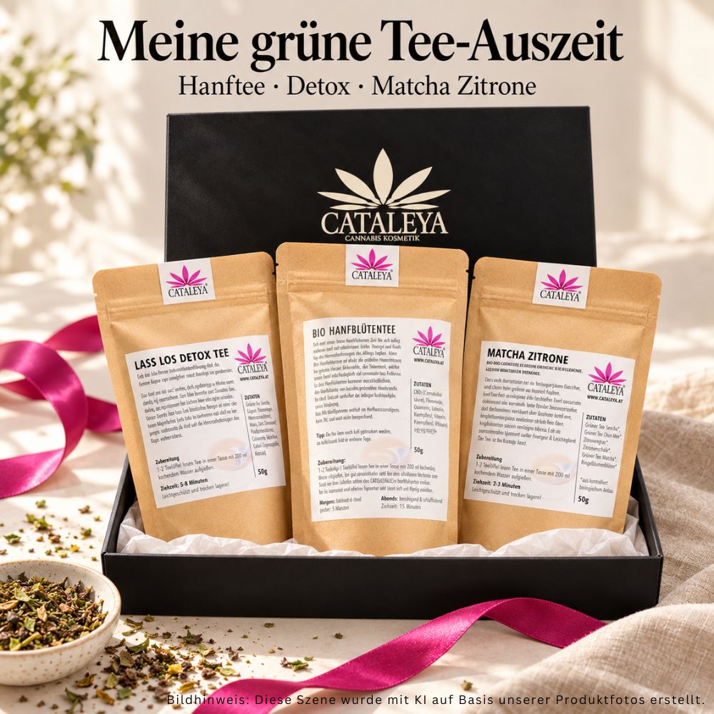 Grüntee, Grüner Tee, Auszeit, Geschenkset, Box, Detox, Matcha, Hanf, Kräutertee, Ritual, Geschenkidee